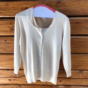 Ann Taylor Ivory silk/nylon/spandex sweater set